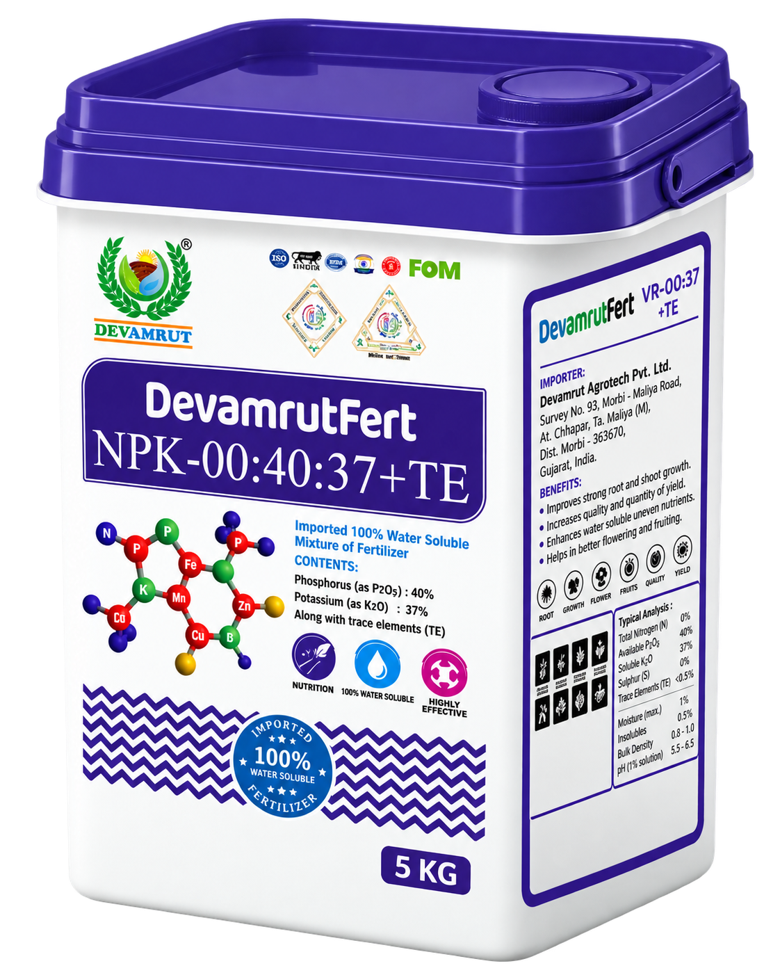 DevamrutFert NPK-00:40:37+TE 5 kg bucket