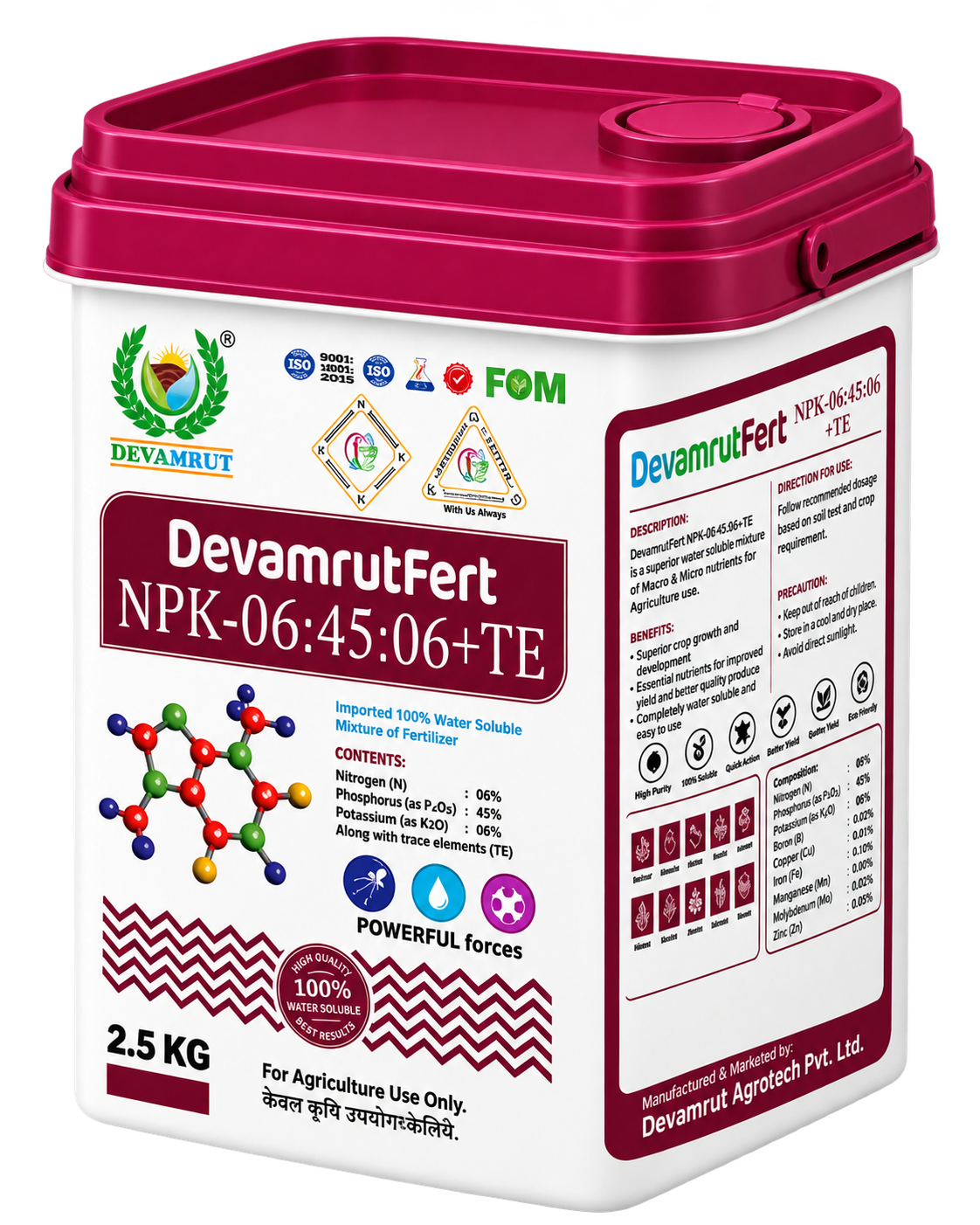 DevamrutFert NPK-06:45:06+TE 2.5 kg bucket